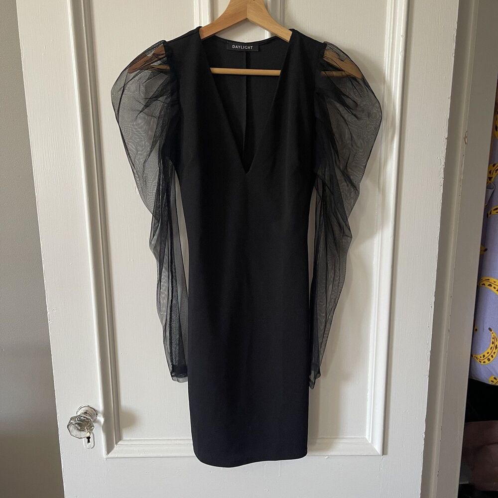 Daylight Black Mini Dress Mesh Puff Sleeve (S but fits like XS)